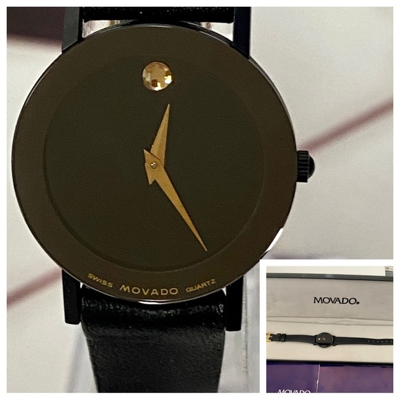 Movado Accessories - Vintage Authentic Movado Museum Black Watch with Box & Papers 87-25-855N